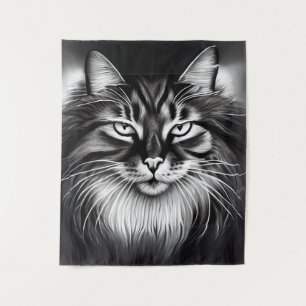 Tapiz Gato forestal noruego en blanco y negro