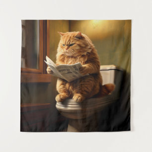 Tapiz Gato gracioso en el inodoro   Quirky Baño Humor