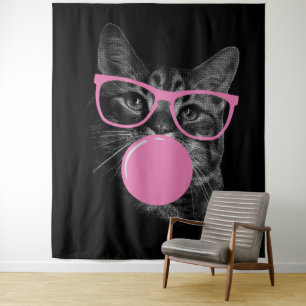 Tapiz Gato Guay con gafas rosas y goma de burbuja