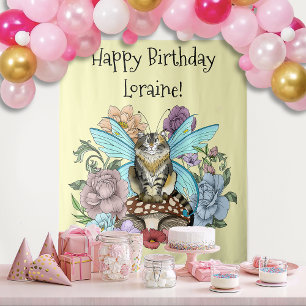 Tapiz Gato Hada Tabby Pastel Caprichoso Fantasía Floral
