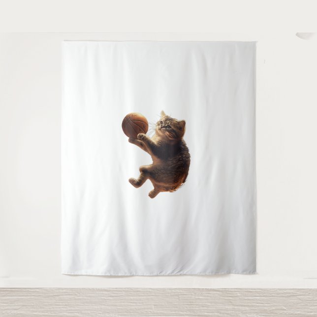 Tapiz Gato Jugando Baloncesto Gracioso Gatos Mamá Meow K (Anverso)