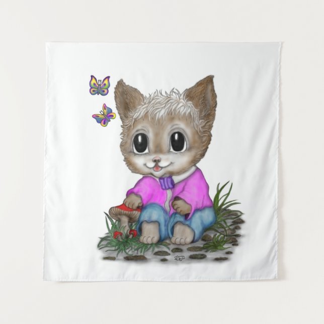 Tapiz Gato Kitty y mariposa (Anverso)