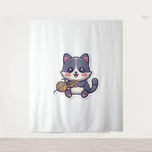 Tapiz Gato lindo con camiseta clásica Yarn (Anverso)