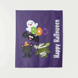 Tapiz Gato, murciélago, momia y fantasma de Halloween