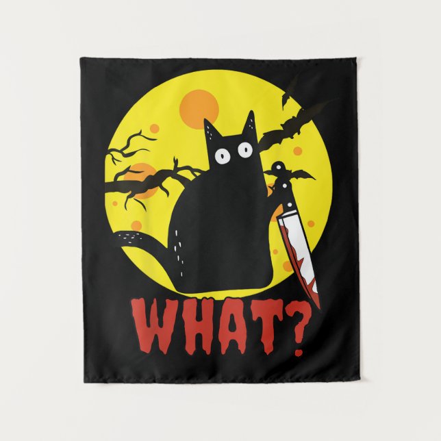Tapiz Gato negro con cuchillo sangriento que dice qué gr (Anverso)