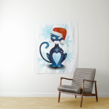 Gato negro con el Gorra de Santa