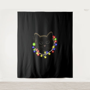 Tapiz Gato negro con luces de Navidad