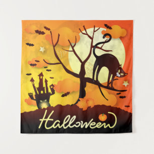 Tapiz Gato negro de Halloween