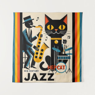Tapiz Gato negro de la era del jazz de mediados de siglo