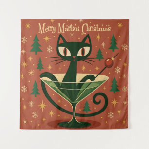 Tapiz Gato Negro de Martini Navideño de Mitad de Siglo