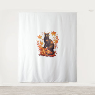 Tapiz Gato negro mágico en el bosque otoñal - Caída cele