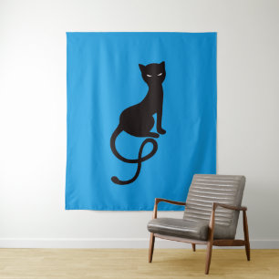 Tapiz Gato negro malvado gracioso azul