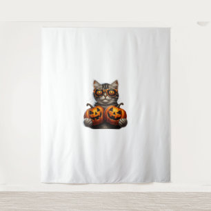Tapiz Gato negro sujetando calabaza Halloween Gato Amant