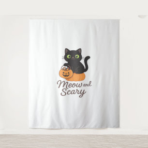 Tapiz Gato negro travieso con ojos verdes brillantes en 