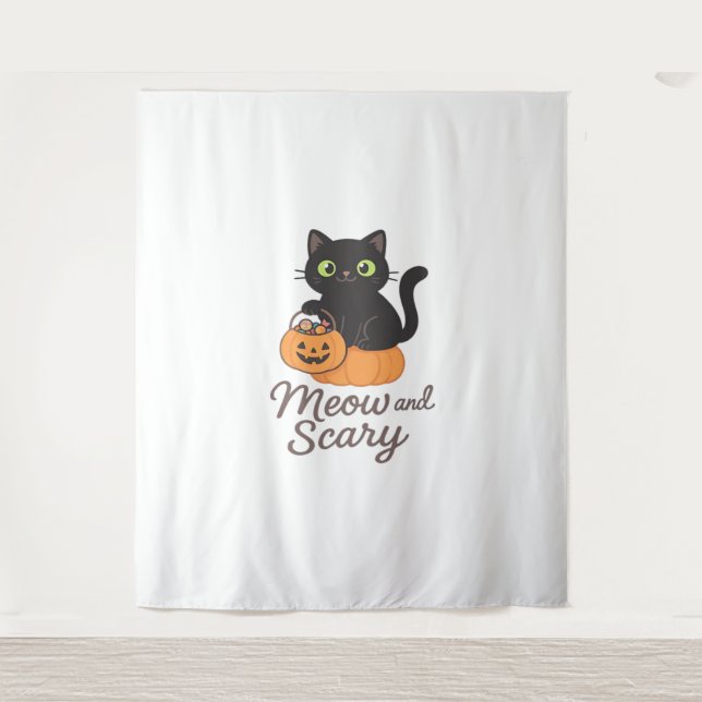 Tapiz Gato negro travieso con ojos verdes brillantes en  (Anverso)