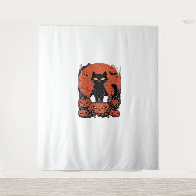 Tapiz Gato negro y calabazas - Cla de arte de camisetas  (Anverso)