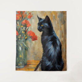 Tapiz Gato negro y flores