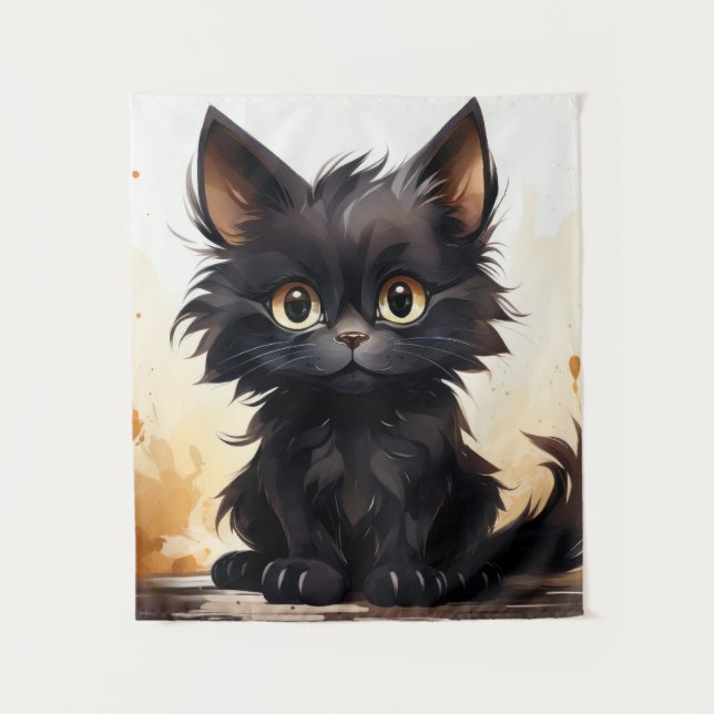 Tapiz Gato negro y flores (Anverso)