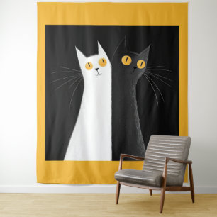 Tapiz Gato Negro y Gatos Blancos sobre Negro