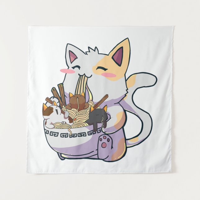 Tapiz Gato Neko Lindo Con Tazón De Fideos Ramen Anime Ja (Anverso)