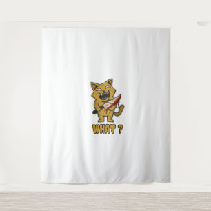 Tapiz Gato qué _ Gracioso gato escalofriante con cuchill