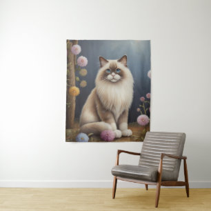 Tapiz Gato Ragdoll en Ilustracion Mascota fluffy en el j