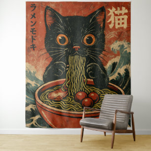 Tapiz Gato Ramen japonés gracioso gráfico Kawaii Cat Ani
