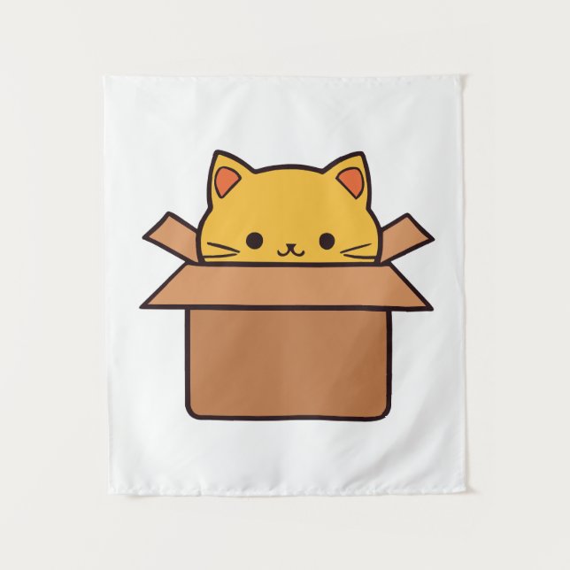 Tapiz Gato sentado dentro de la caja de cartón (Anverso)