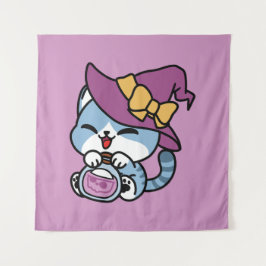 Tapiz Gato Tabby de Halloween – Arte de Sombrero de Bruj