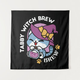 Tapiz Gato Tabby de Halloween – Sombrero de Bruja y Arte