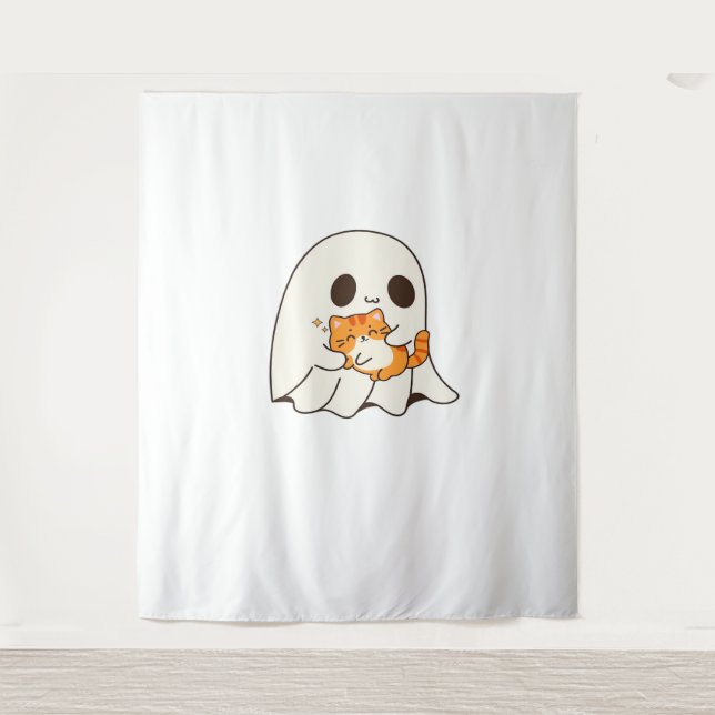 Tapiz Gato y fantasma, camiseta clásica de regalo de Hal (Anverso)