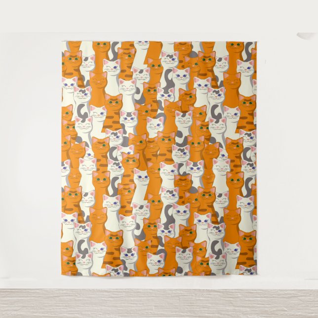 Tapiz Gatos blancos y jengibre patrón ojos verdes ojos a (Anverso)