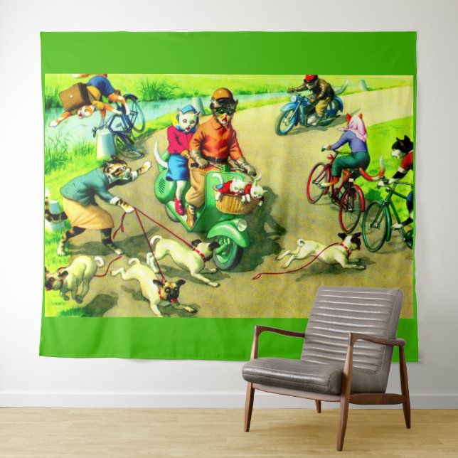 Tapiz Gatos de Mainzer en motocicletas y bicicletas (In situ (horizontal))