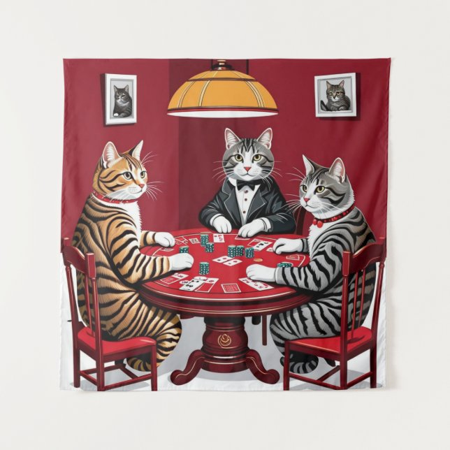 Tapiz Gatos de mesa jugando al póquer (Anverso)