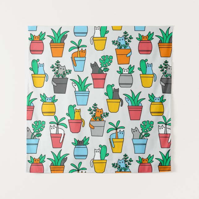 Tapiz Gatos en macetas de flores (Anverso)