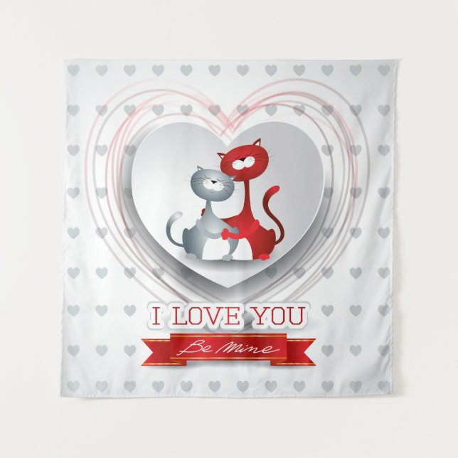 Tapiz Gatos enamorados con corazón (Anverso)