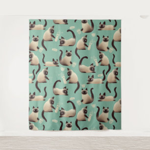 Tapiz Gatos malvados siameses golpean las cosas