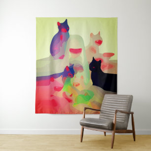 Tapiz Gatos y Espíritus místicos – Arte Anime Abstracto 