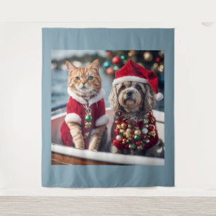 Tapiz Gatos y perros de Navidades de pelo