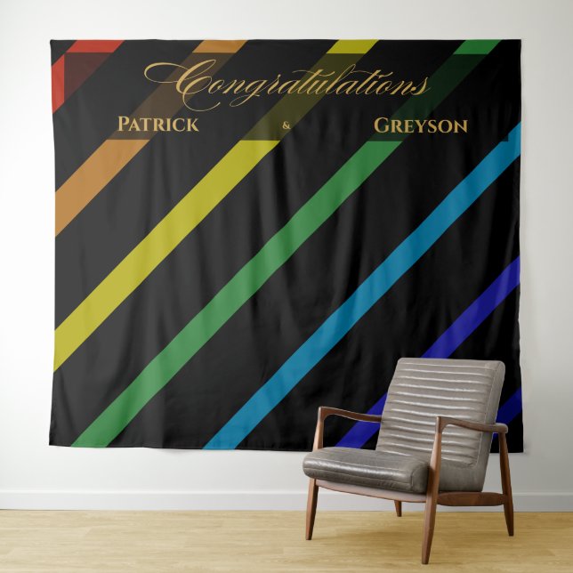 Tapiz Gay Men Wedding Elegant Rainbow Congratulations (In situ (horizontal))