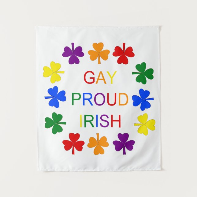 Tapiz Gay Proud Irlandés LGBT Rainbow Shamrock (Anverso)