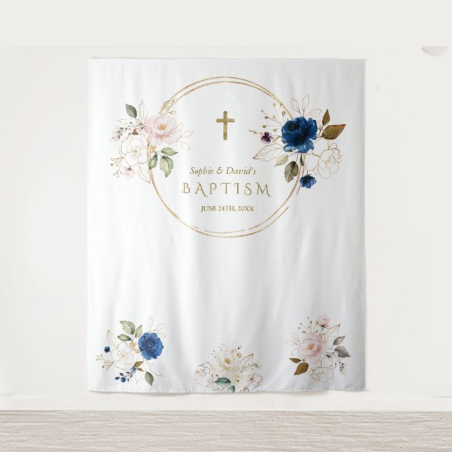 Tapiz Gemelas Chic Flores Rosadas Bautizo Prop Foto (Anverso)