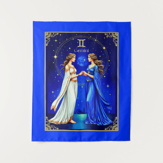 Tapiz Gemini Twins bajo un cielo estrellado (Anverso)