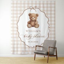 Tapiz Género Neutral Gingham Teddy Bear Baby Shower