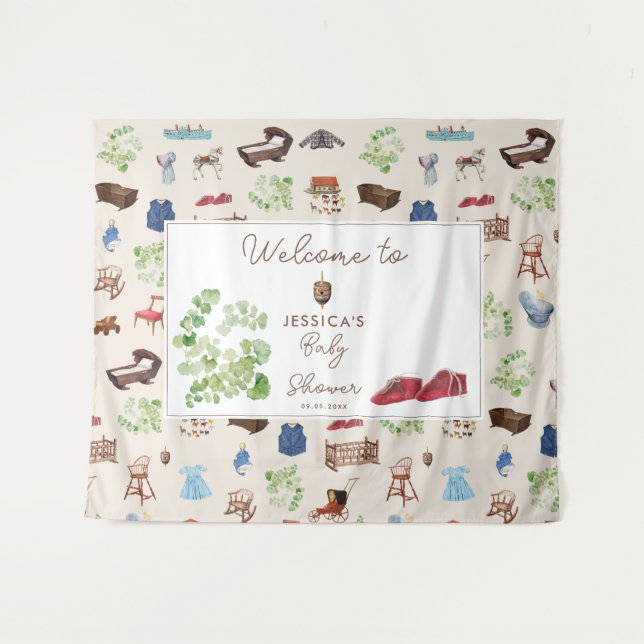 Tapiz Género Neutral Vintage Juguetes Baby Shower (Anverso (horizontal))