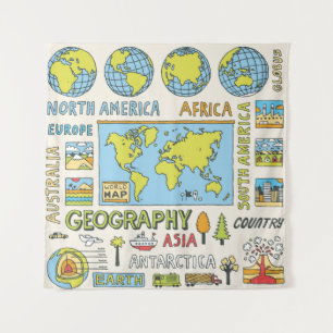 Tapiz Geografía. Dibujado a mano. Ilustracion de época.