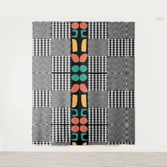 Tapiz Geometría abstracta Bauhaus de mediados de siglo e (Anverso)