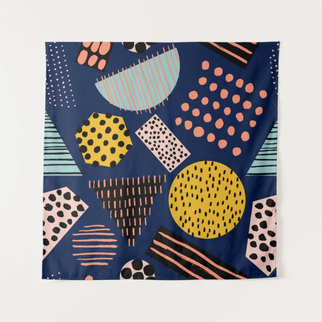 Tapiz Geometría divertida: Resumen del patrón multicolor (Anverso)