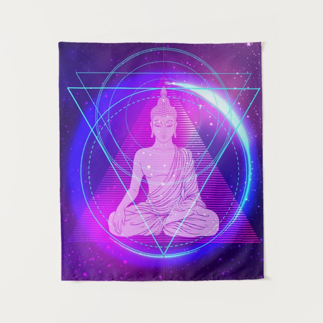 Tapiz Geometría sagrada mística y Buda meditador (Anverso)