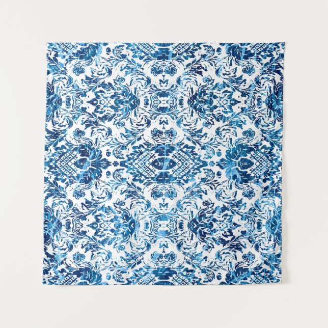 Tapiz Geometric damask seamless pattern with grunge text (Anverso)